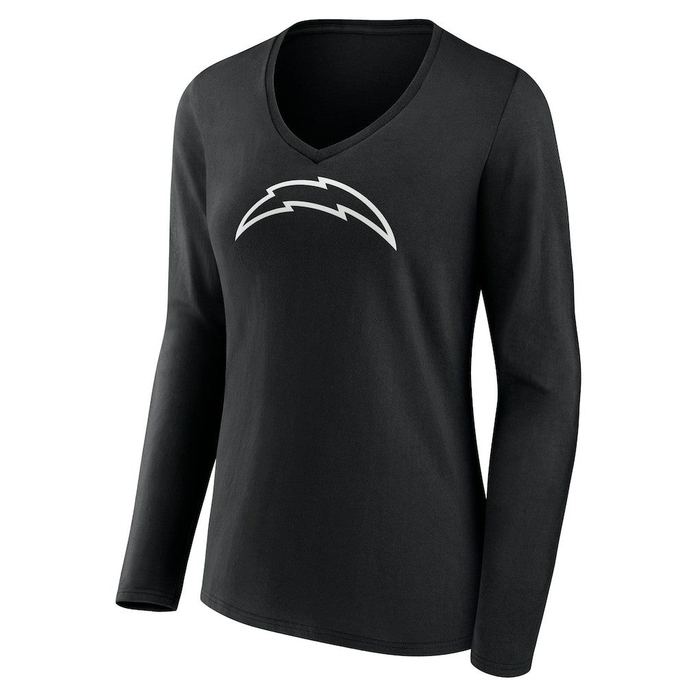 Women's Personalized Name & Number Monochrome Long Sleeve V-Neck T-Shirt - Los Angeles Chargers