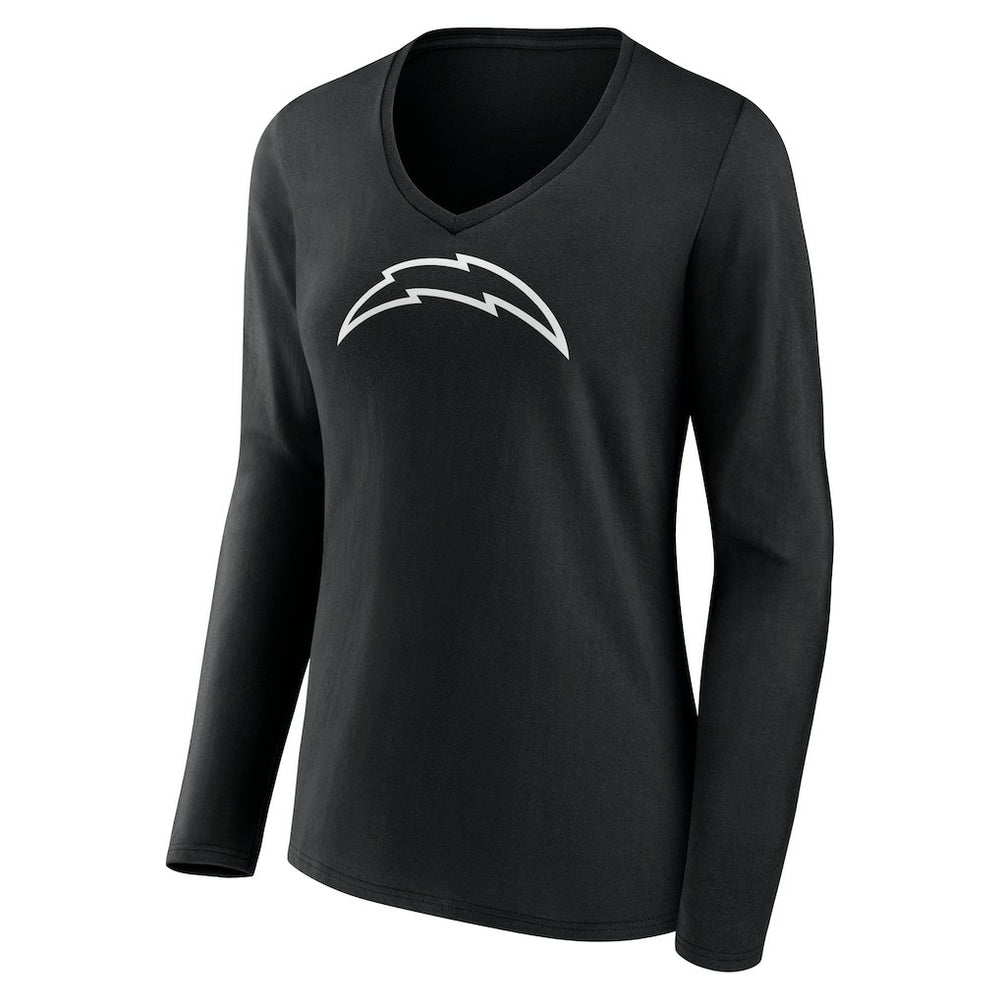 Women's Personalized Name & Number Monochrome Long Sleeve V-Neck T-Shirt - Los Angeles Chargers