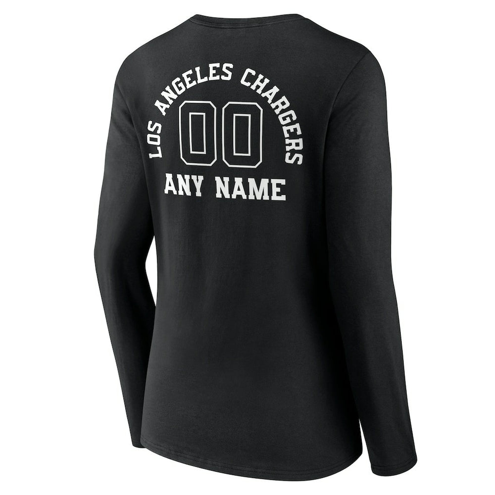 Women's Personalized Name & Number Monochrome Long Sleeve V-Neck T-Shirt - Los Angeles Chargers