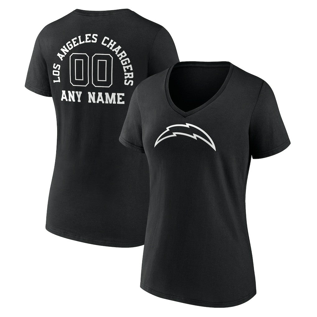 Women's Personalized Name & Number Monochrome V-Neck T-Shirt - Los Angeles Chargers