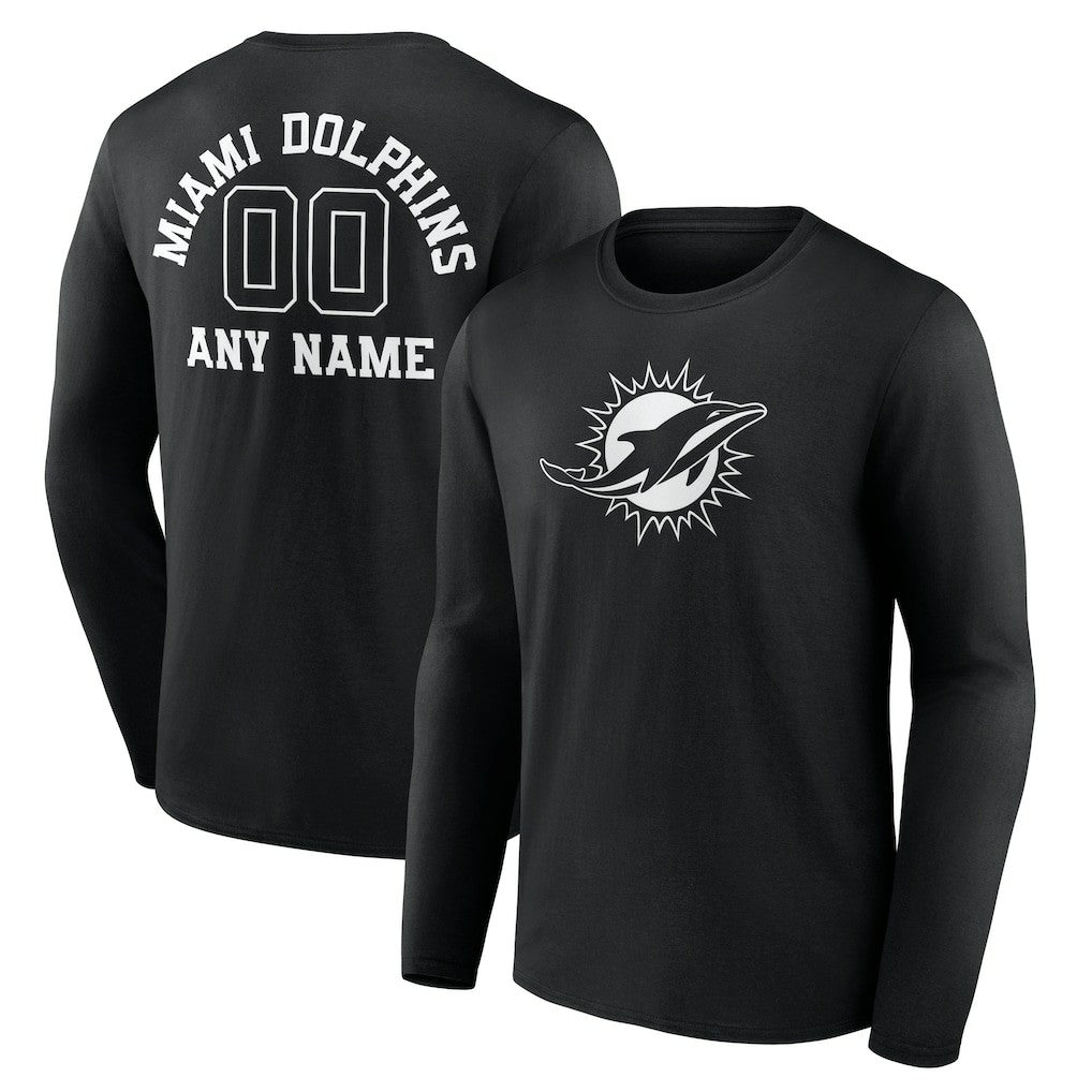 Personalized Name & Number Monochrome Long Sleeve T-Shirt - Miami Dolphins