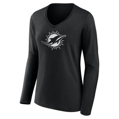 Women's Personalized Name & Number Monochrome Long Sleeve V-Neck T-Shirt - Miami Dolphins