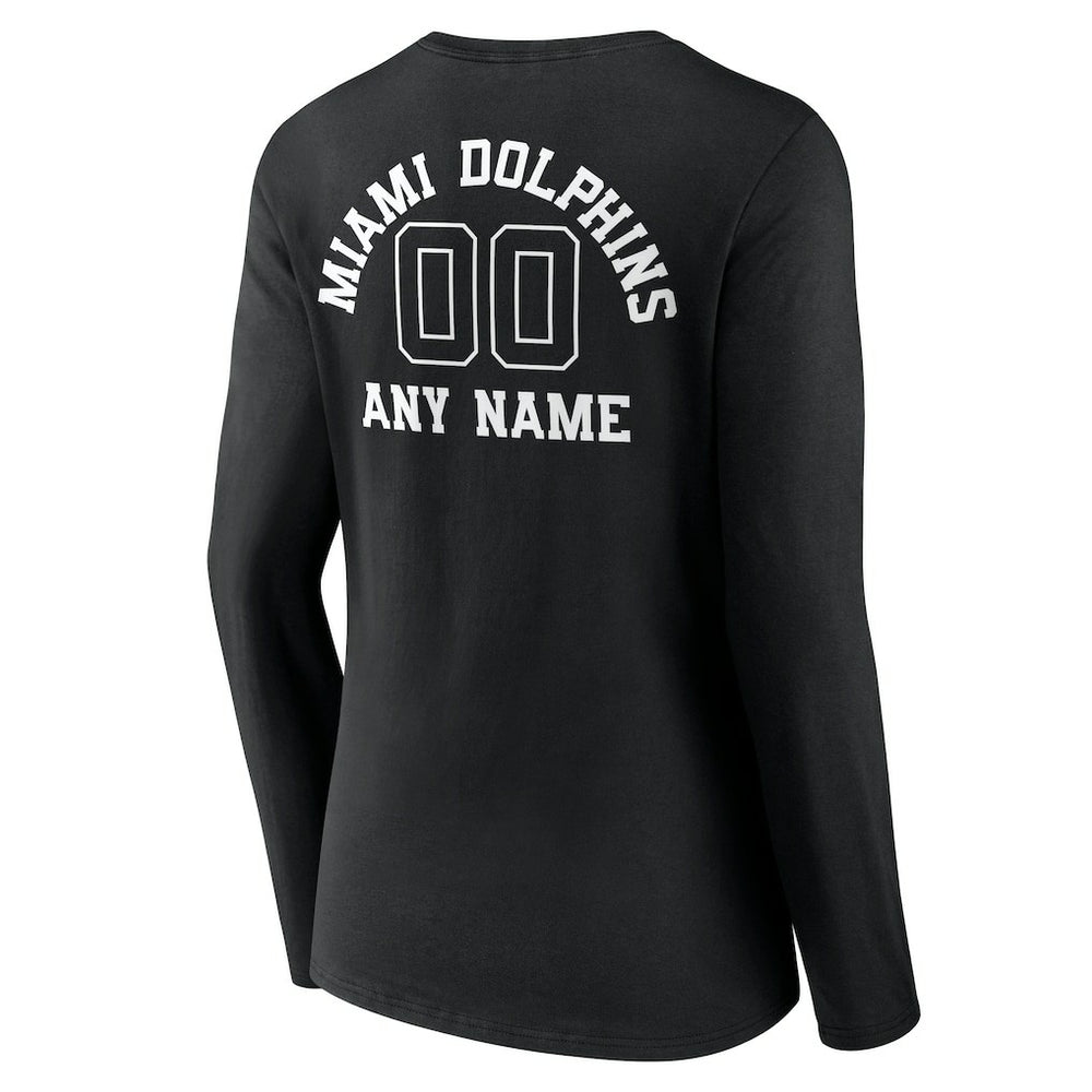 Women's Personalized Name & Number Monochrome Long Sleeve V-Neck T-Shirt - Miami Dolphins