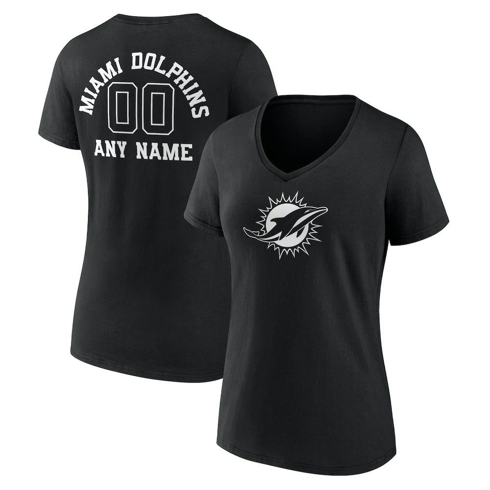 Women's Personalized Name & Number Monochrome V-Neck T-Shirt - Miami Dolphins