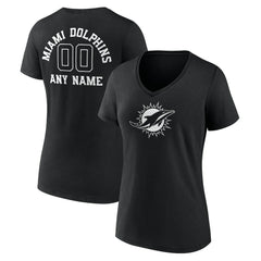 Women's Personalized Name & Number Monochrome V-Neck T-Shirt - Miami Dolphins