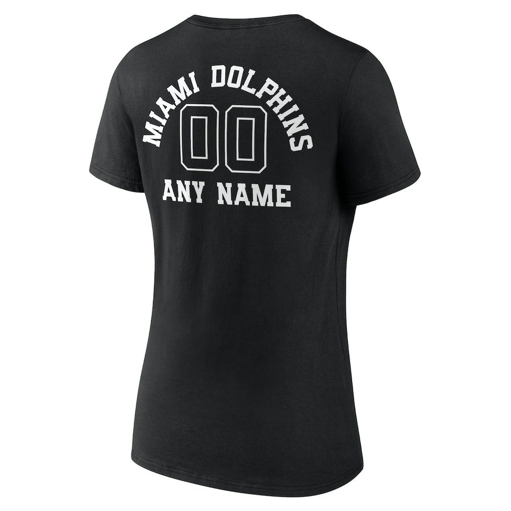 Women's Personalized Name & Number Monochrome V-Neck T-Shirt - Miami Dolphins