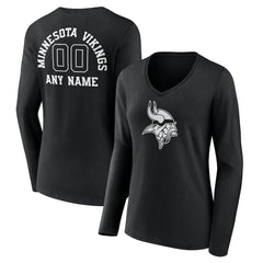 Women's Personalized Name & Number Monochrome Long Sleeve V-Neck T-Shirt - Minnesota Vikings