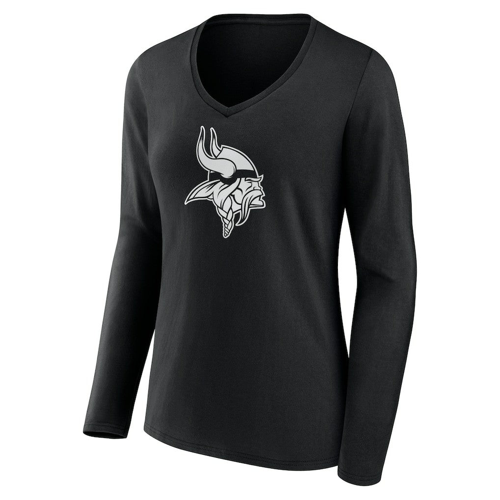 Women's Personalized Name & Number Monochrome Long Sleeve V-Neck T-Shirt - Minnesota Vikings