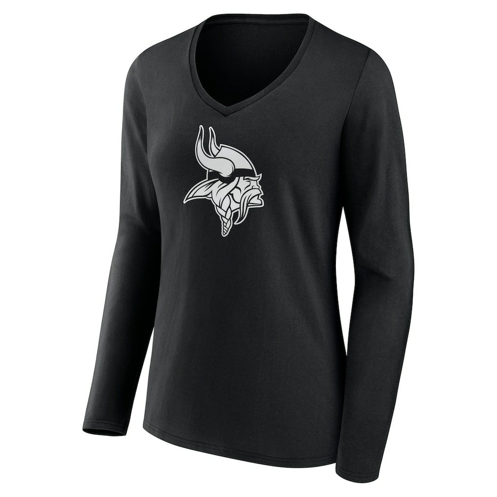 Women's Personalized Name & Number Monochrome Long Sleeve V-Neck T-Shirt - Minnesota Vikings