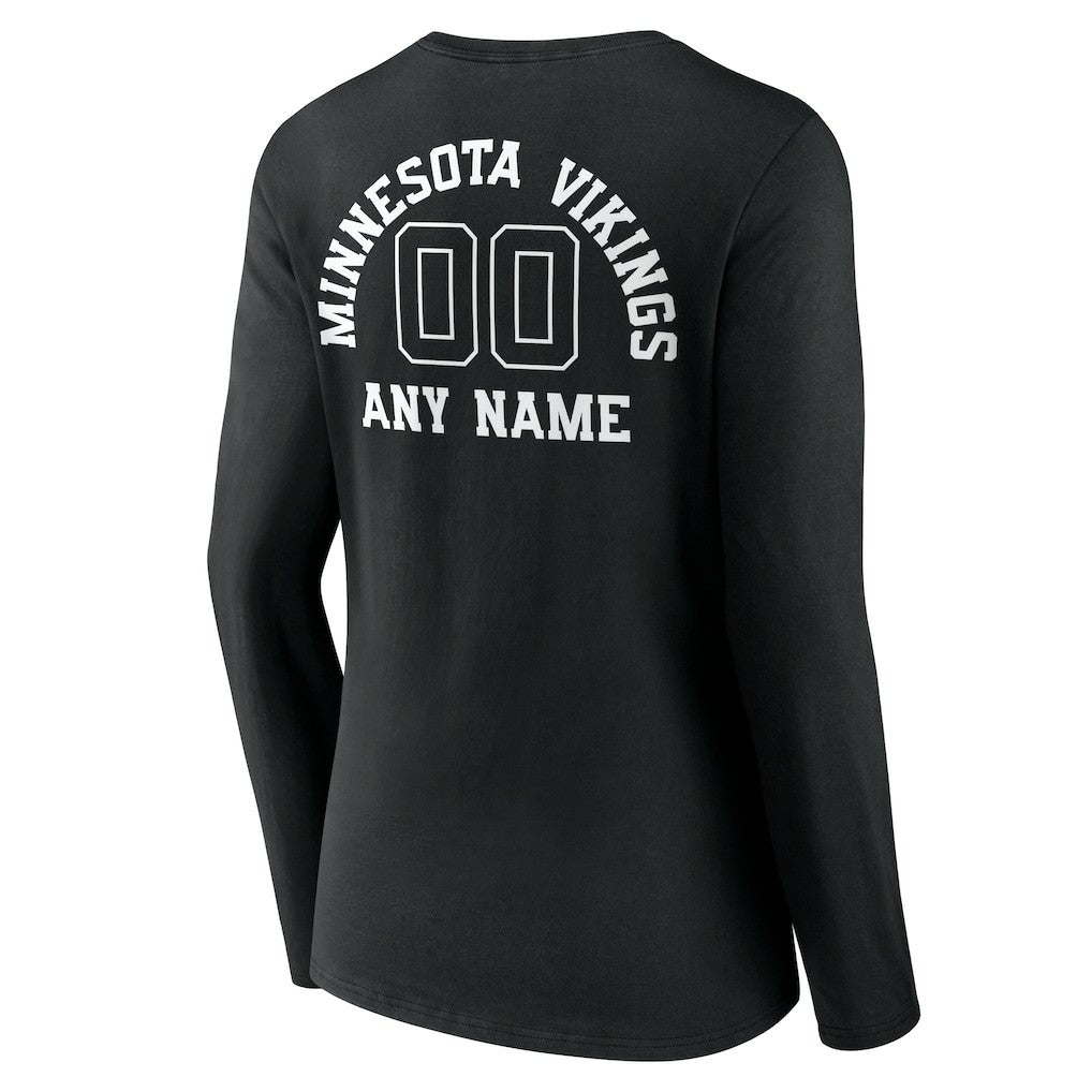 Women's Personalized Name & Number Monochrome Long Sleeve V-Neck T-Shirt - Minnesota Vikings