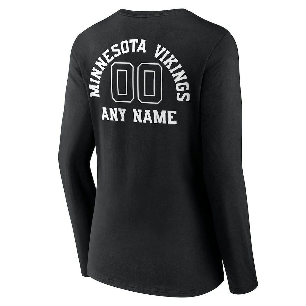 Women's Personalized Name & Number Monochrome Long Sleeve V-Neck T-Shirt - Minnesota Vikings