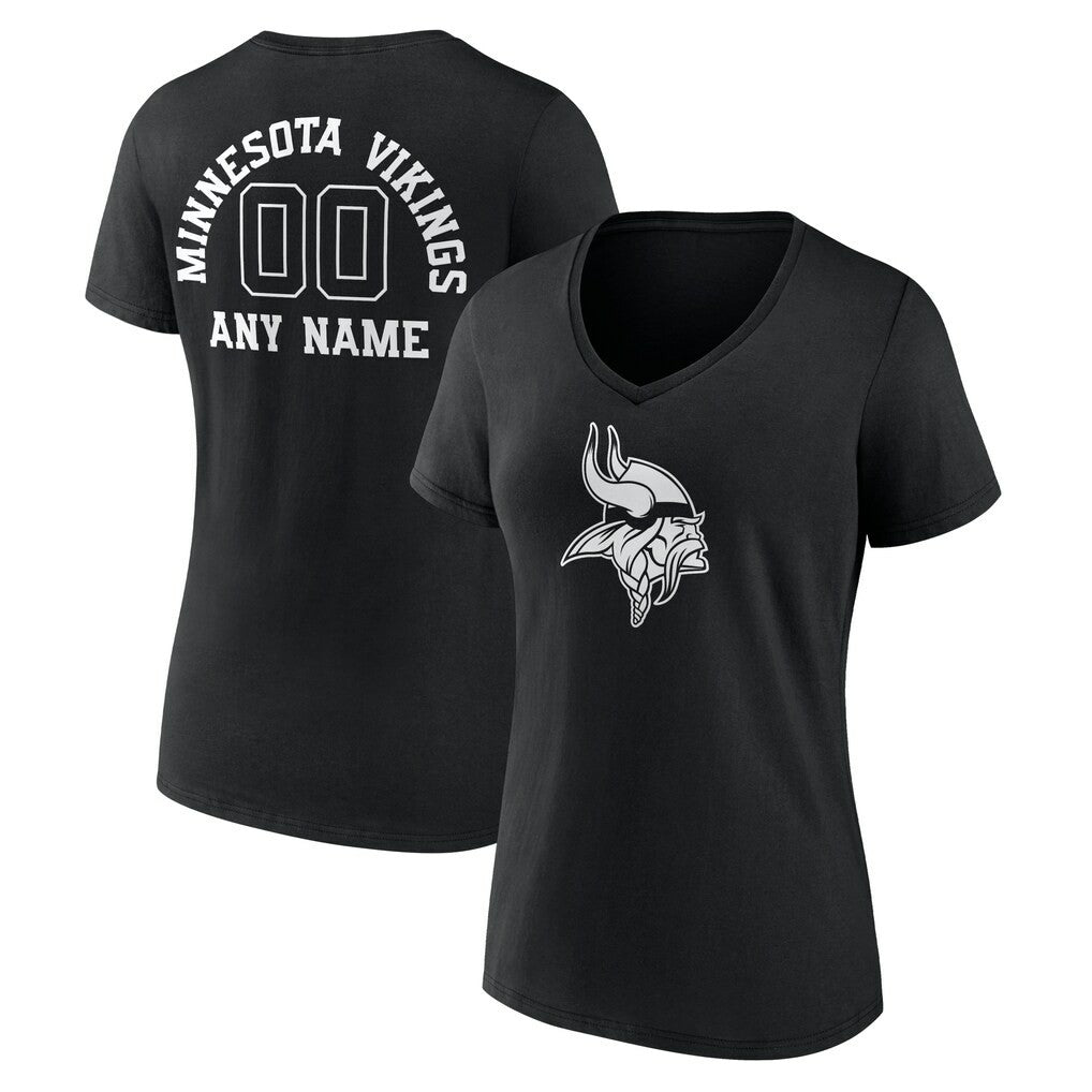 Women's Personalized Name & Number Monochrome V-Neck T-Shirt - Minnesota Vikings