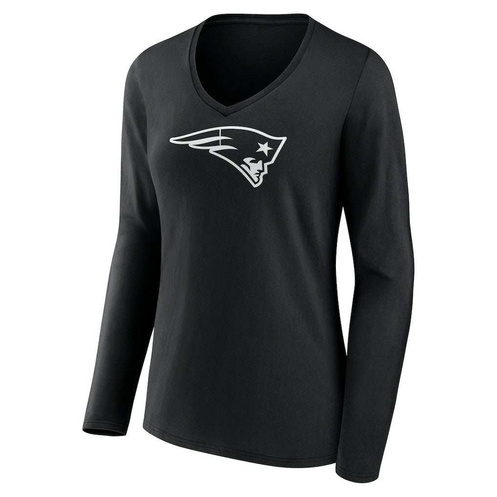 Women's Personalized Name & Number Monochrome Long Sleeve V-Neck T-Shirt - New England Patriots
