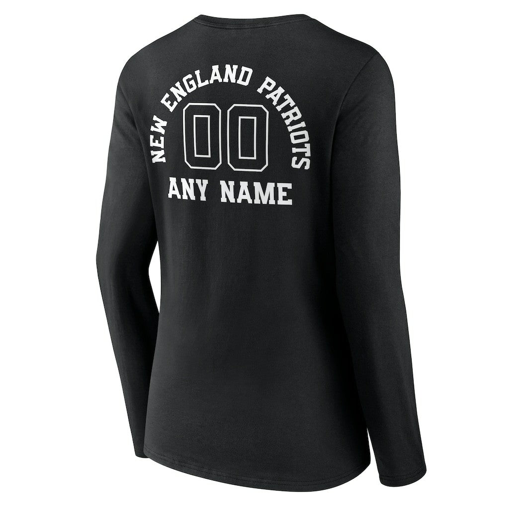 Women's Personalized Name & Number Monochrome Long Sleeve V-Neck T-Shirt - New England Patriots
