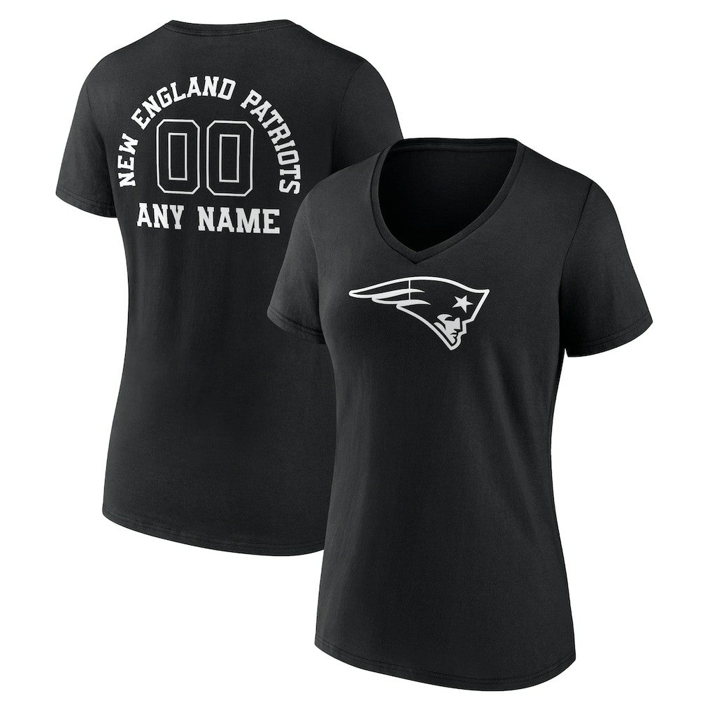 Women's Personalized Name & Number Monochrome V-Neck T-Shirt - New England Patriots