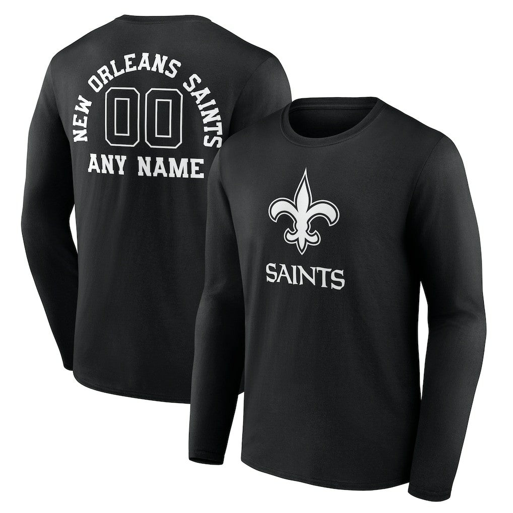 Personalized Name & Number Monochrome Long Sleeve T-Shirt - New Orleans Saints