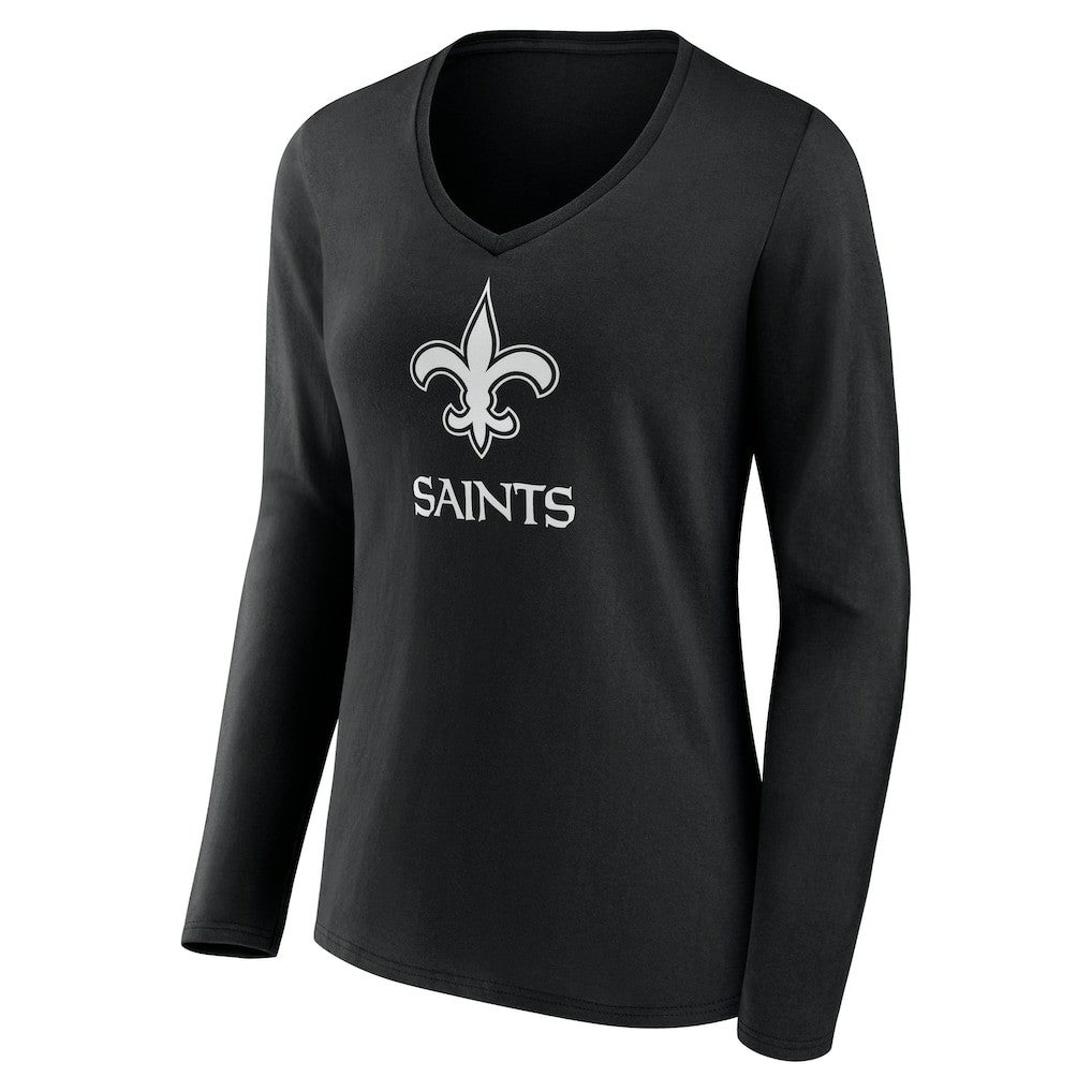 Women's Personalized Name & Number Monochrome Long Sleeve V-Neck T-Shirt - New Orleans Saints