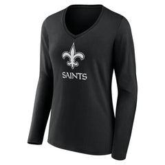 Women's Personalized Name & Number Monochrome Long Sleeve V-Neck T-Shirt - New Orleans Saints