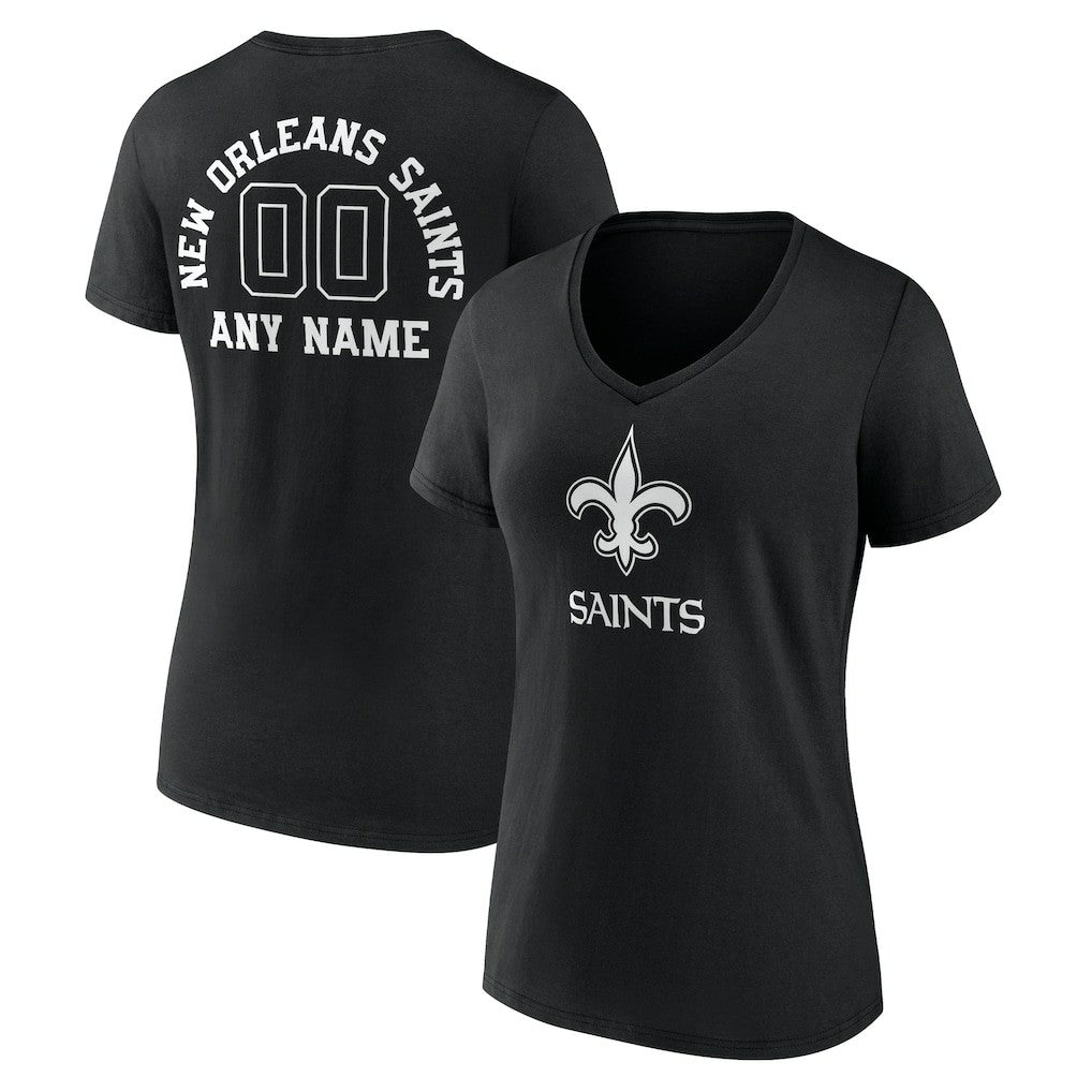 Women's Personalized Name & Number Monochrome V-Neck T-Shirt - New Orleans Saints
