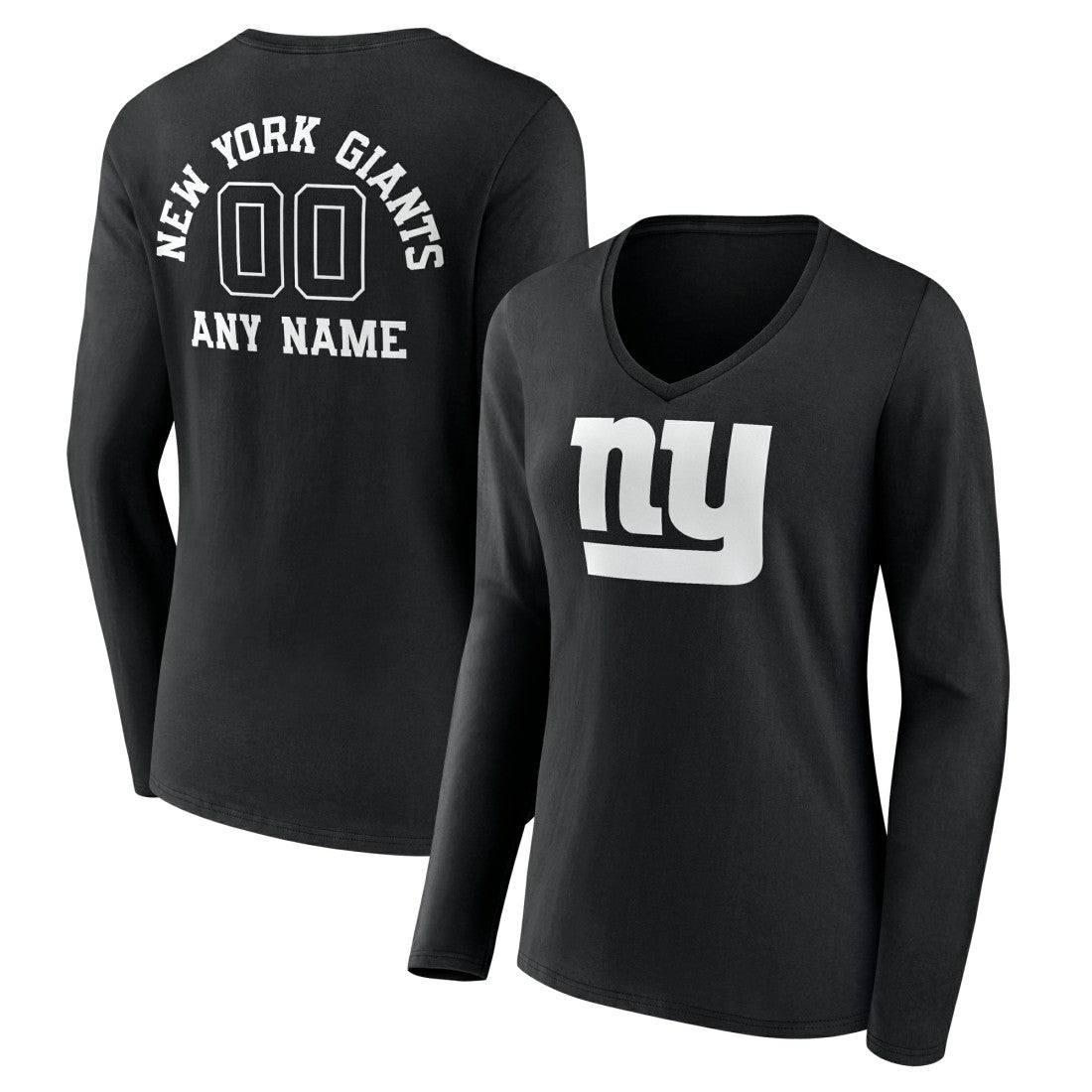 Women's Personalized Name & Number Monochrome Long Sleeve V-Neck T-Shirt - New York Giants