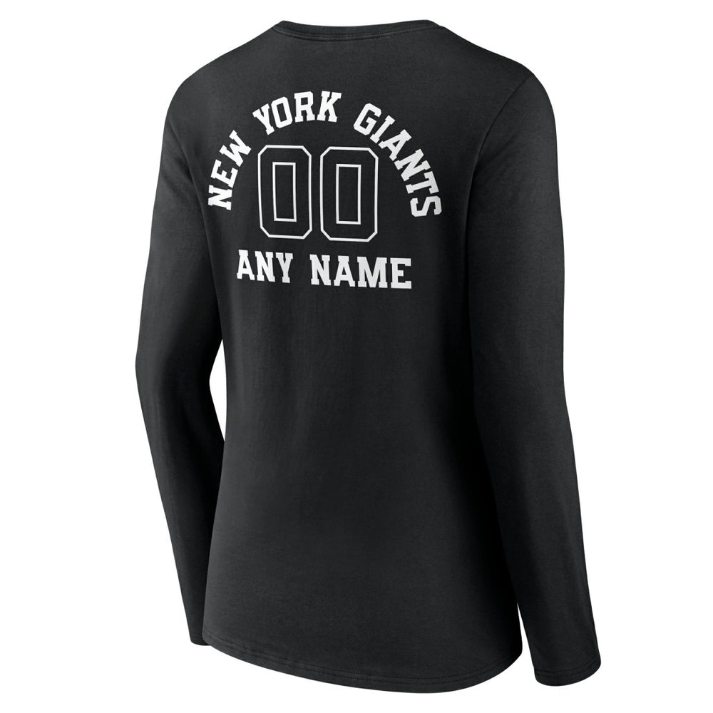Women's Personalized Name & Number Monochrome Long Sleeve V-Neck T-Shirt - New York Giants