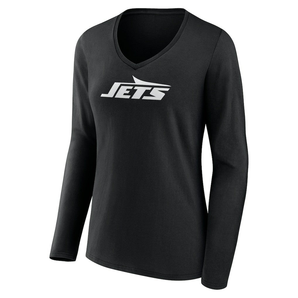 Women's Personalized Name & Number Monochrome Long Sleeve V-Neck T-Shirt - New York Jets