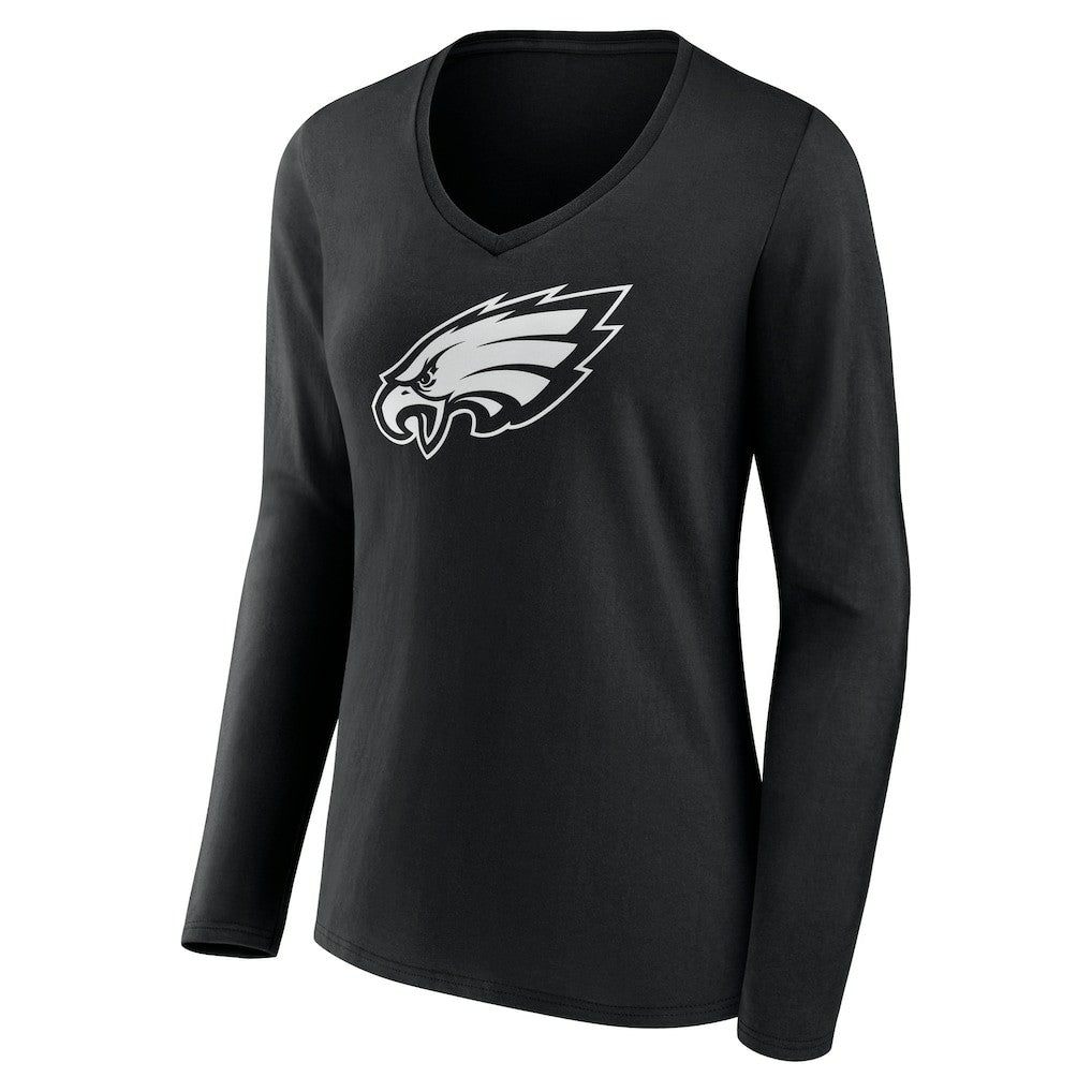 Women's Personalized Name & Number Monochrome Long Sleeve V-Neck T-Shirt - Philadelphia Eagles