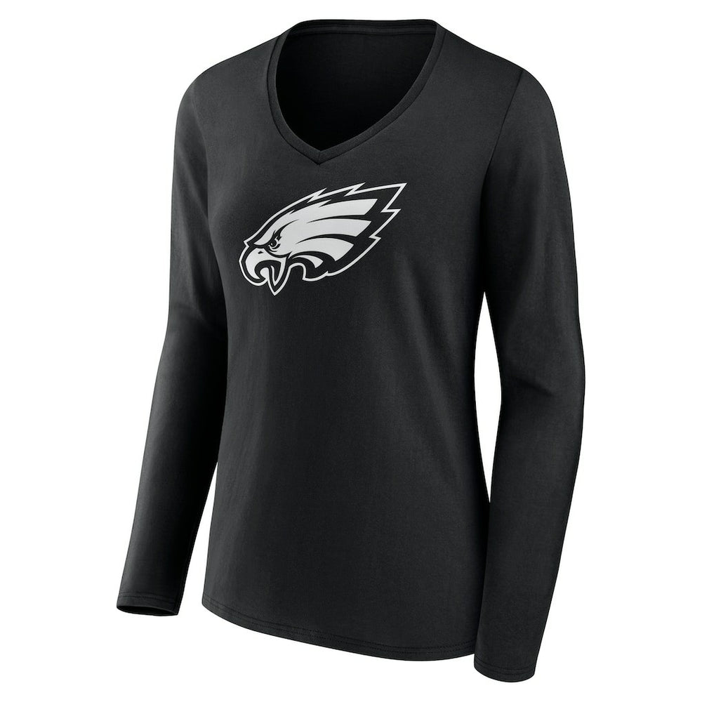 Women's Personalized Name & Number Monochrome Long Sleeve V-Neck T-Shirt - Philadelphia Eagles