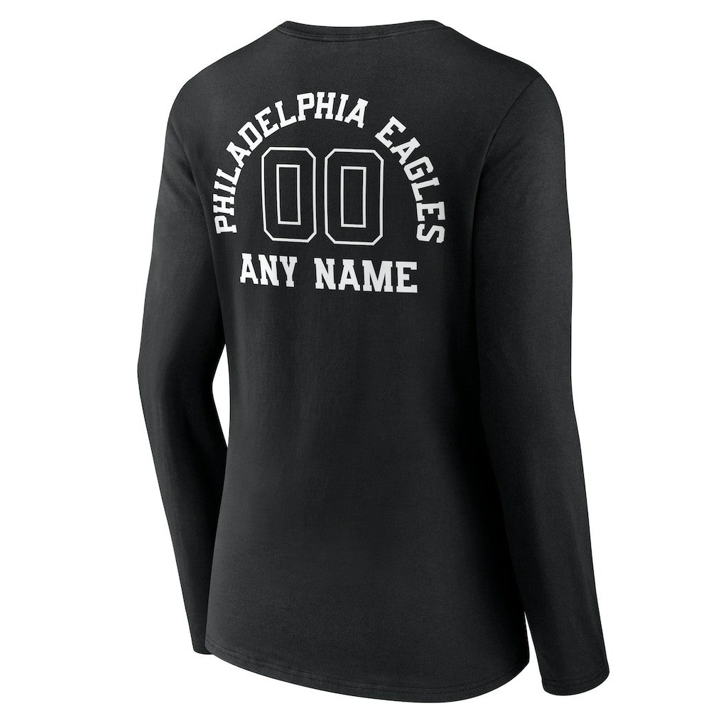 Women's Personalized Name & Number Monochrome Long Sleeve V-Neck T-Shirt - Philadelphia Eagles