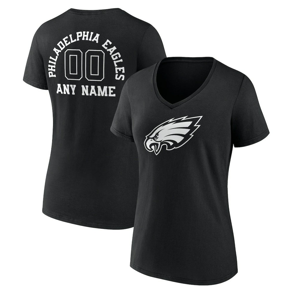 Women's Personalized Name & Number Monochrome V-Neck T-Shirt - Philadelphia Eagles