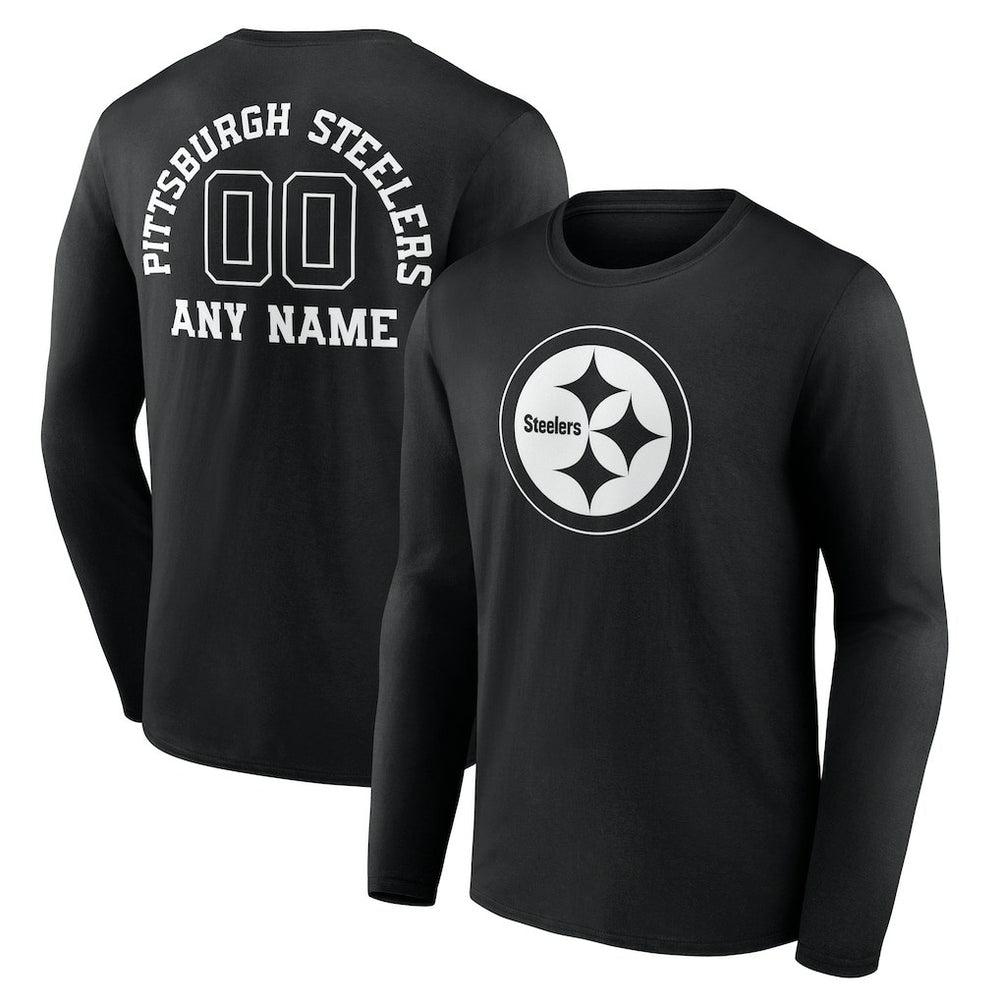 Personalized Name & Number Monochrome Long Sleeve T-Shirt - Pittsburgh Steelers