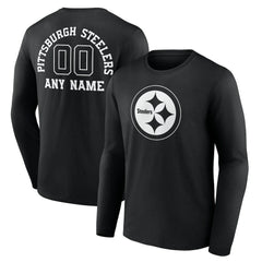 Personalized Name & Number Monochrome Long Sleeve T-Shirt - Pittsburgh Steelers