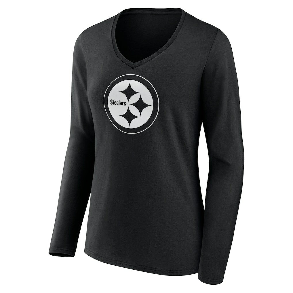 Women's Personalized Name & Number Monochrome Long Sleeve V-Neck T-Shirt - Pittsburgh Steelers