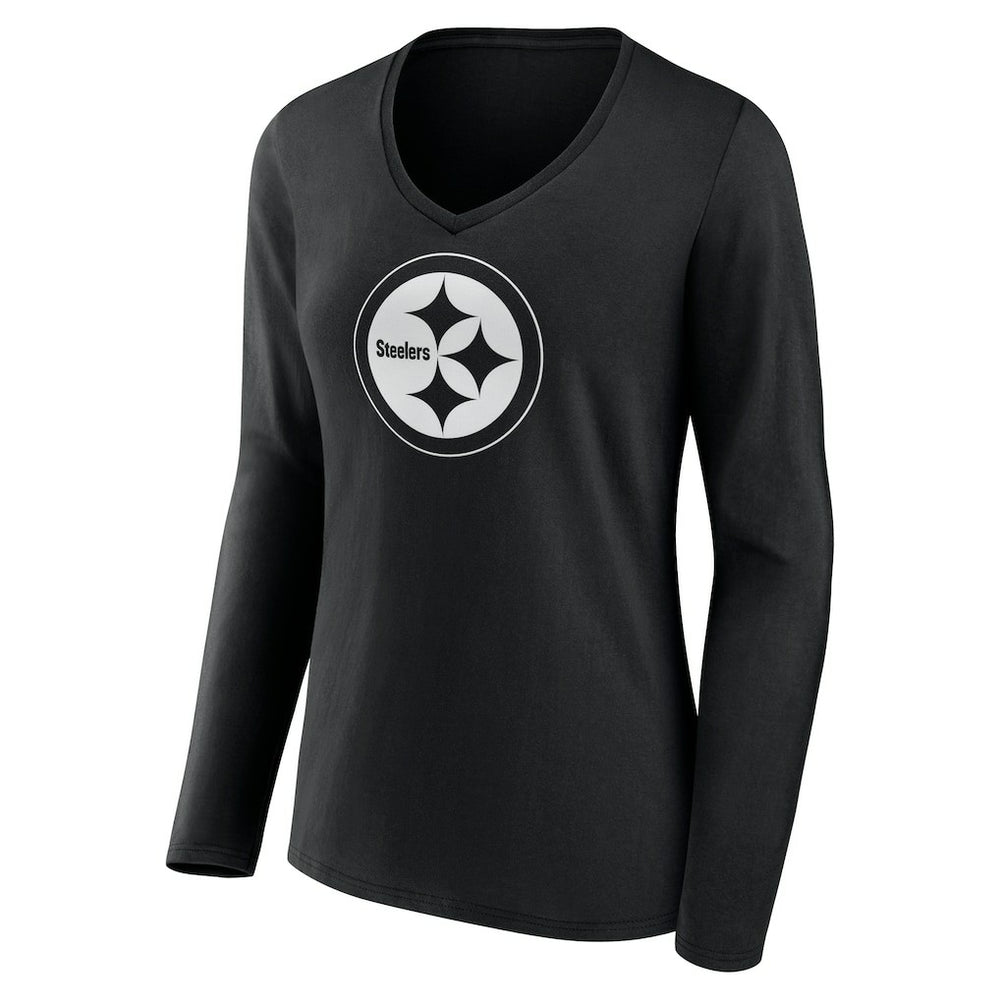 Women's Personalized Name & Number Monochrome Long Sleeve V-Neck T-Shirt - Pittsburgh Steelers