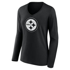 Women's Personalized Name & Number Monochrome Long Sleeve V-Neck T-Shirt - Pittsburgh Steelers