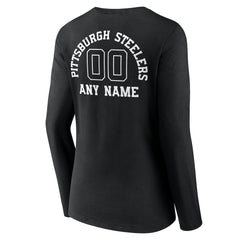 Women's Personalized Name & Number Monochrome Long Sleeve V-Neck T-Shirt - Pittsburgh Steelers