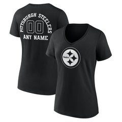 Women's Personalized Name & Number Monochrome V-Neck T-Shirt - Pittsburgh Steelers