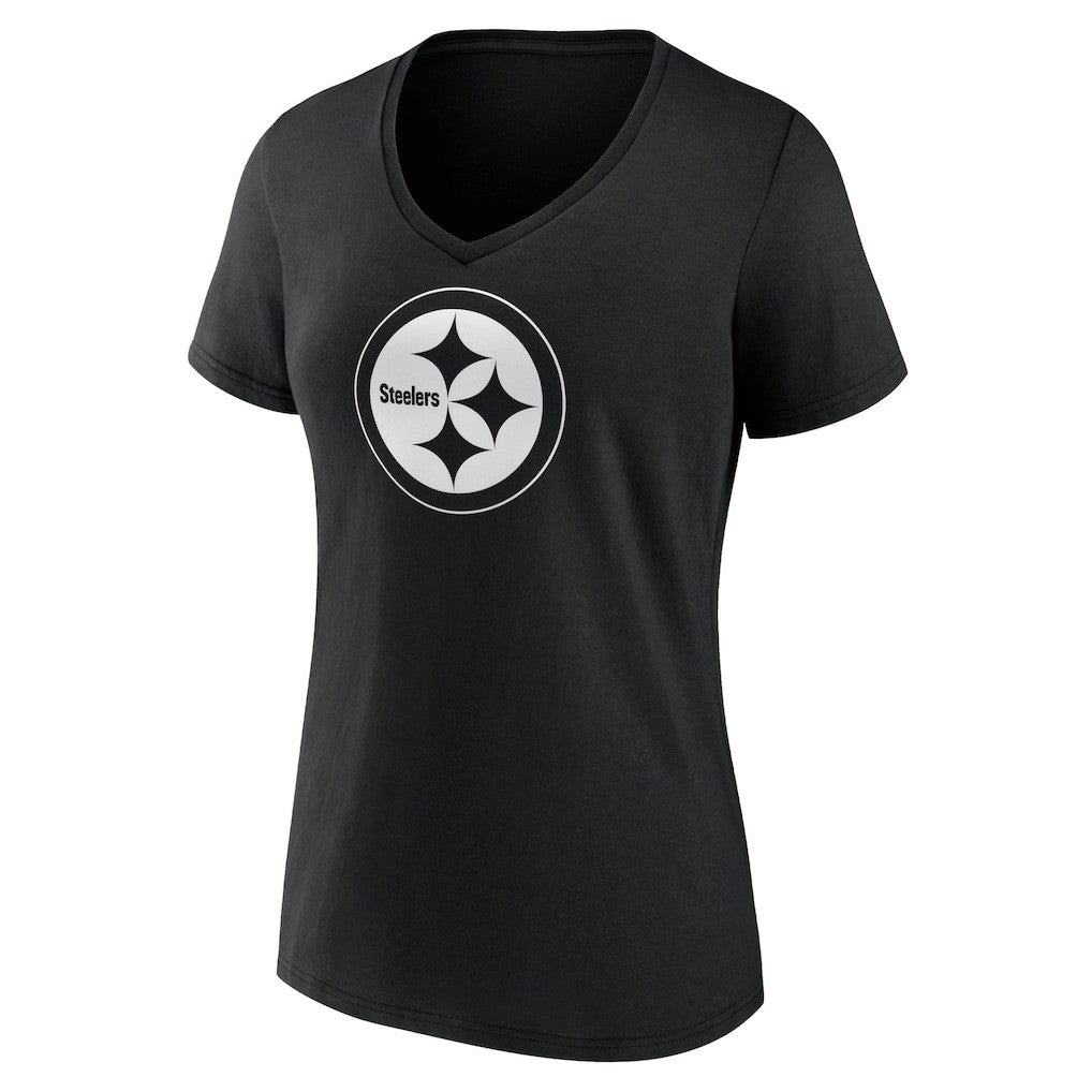 Women's Personalized Name & Number Monochrome V-Neck T-Shirt - Pittsburgh Steelers