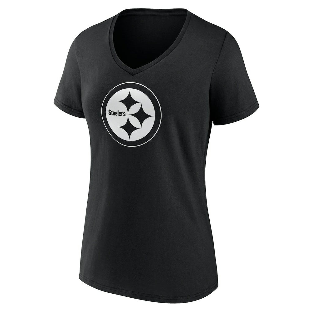 Women's Personalized Name & Number Monochrome V-Neck T-Shirt - Pittsburgh Steelers
