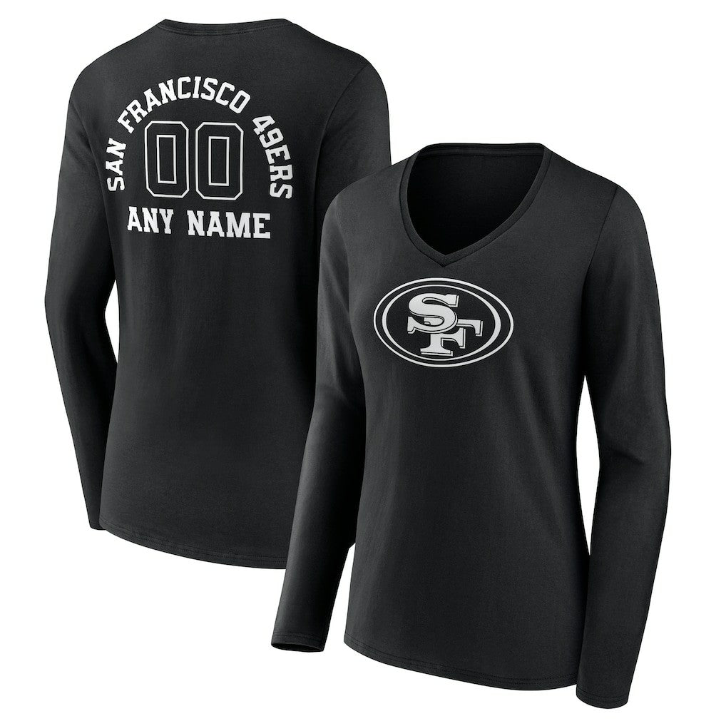 Women's Personalized Name & Number Monochrome Long Sleeve V-Neck T-Shirt - San Francisco 49ers