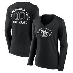 Women's Personalized Name & Number Monochrome Long Sleeve V-Neck T-Shirt - San Francisco 49ers