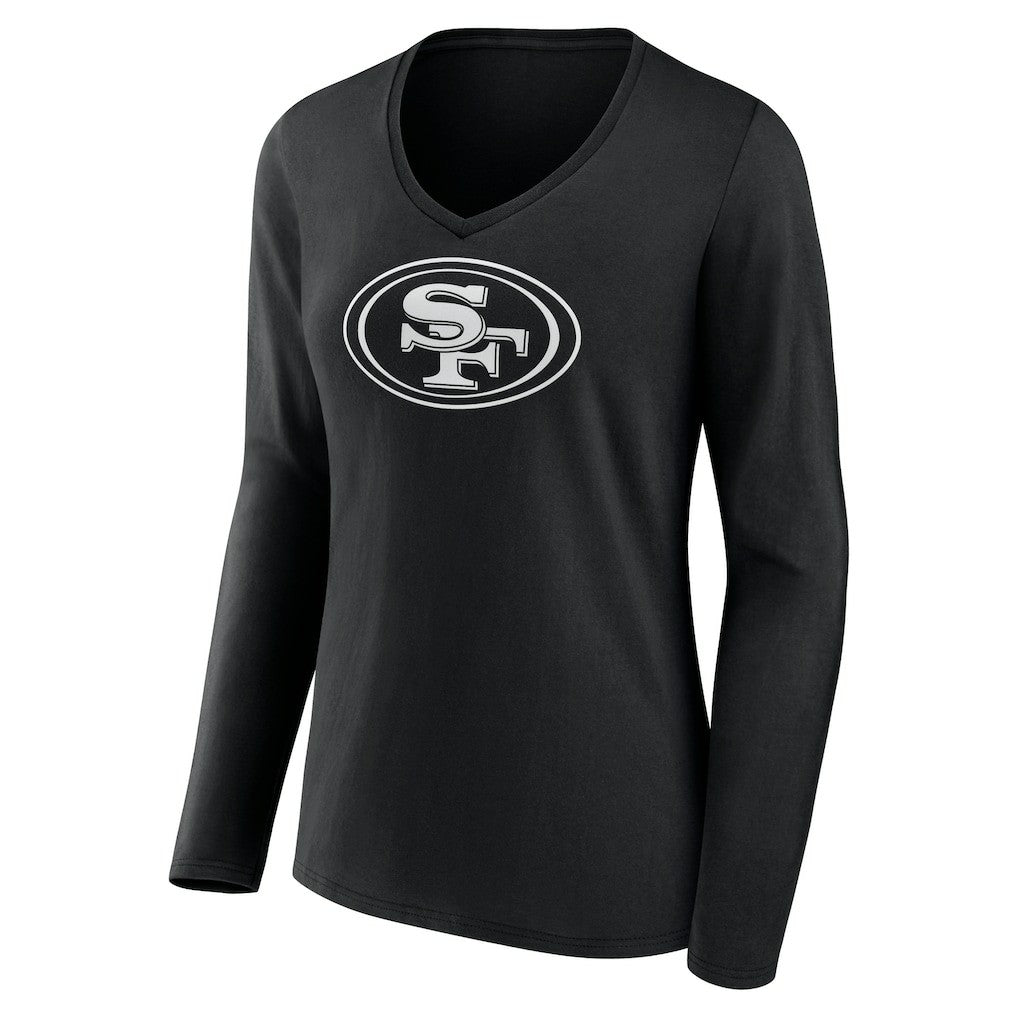 Women's Personalized Name & Number Monochrome Long Sleeve V-Neck T-Shirt - San Francisco 49ers