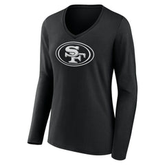 Women's Personalized Name & Number Monochrome Long Sleeve V-Neck T-Shirt - San Francisco 49ers