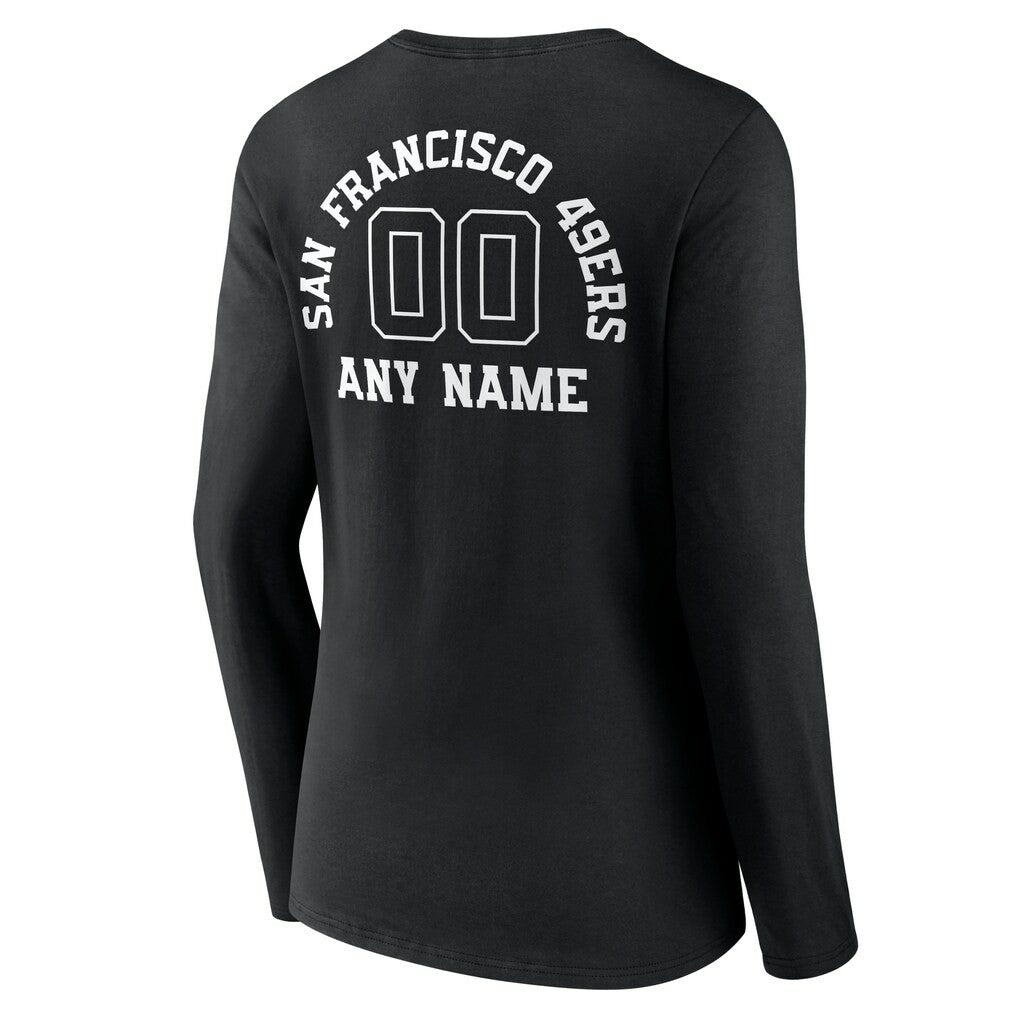 Women's Personalized Name & Number Monochrome Long Sleeve V-Neck T-Shirt - San Francisco 49ers