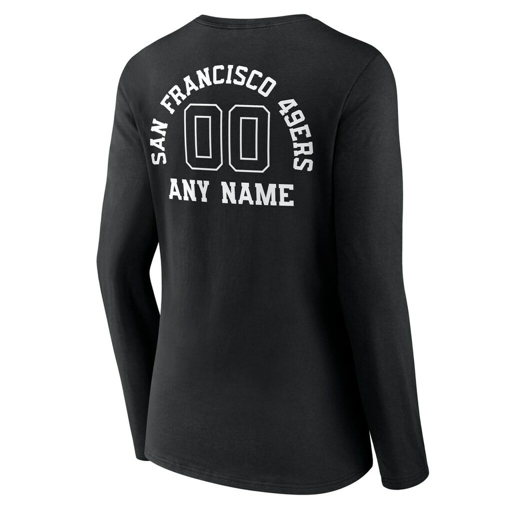 Women's Personalized Name & Number Monochrome Long Sleeve V-Neck T-Shirt - San Francisco 49ers