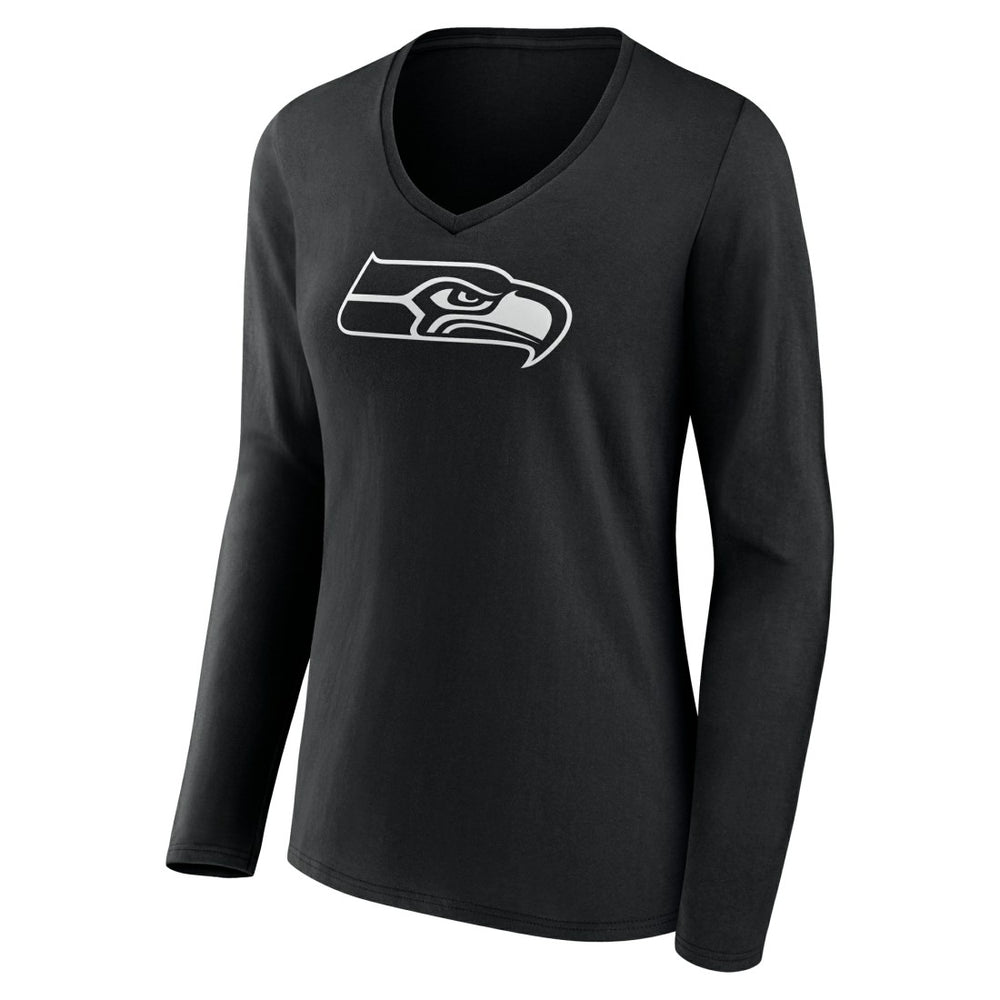 Women's Personalized Name & Number Monochrome Long Sleeve V-Neck T-Shirt - Seattle Seahawks