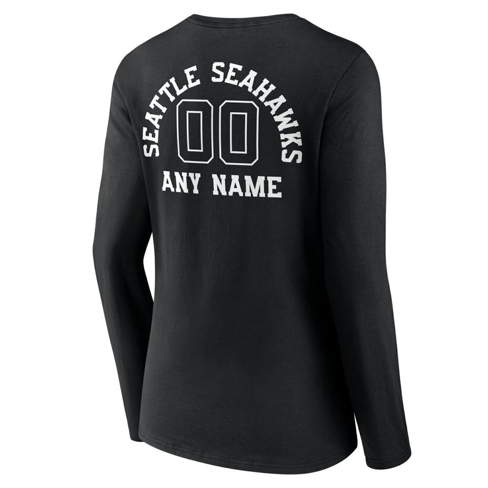 Women's Personalized Name & Number Monochrome Long Sleeve V-Neck T-Shirt - Seattle Seahawks