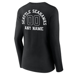 Women's Personalized Name & Number Monochrome Long Sleeve V-Neck T-Shirt - Seattle Seahawks