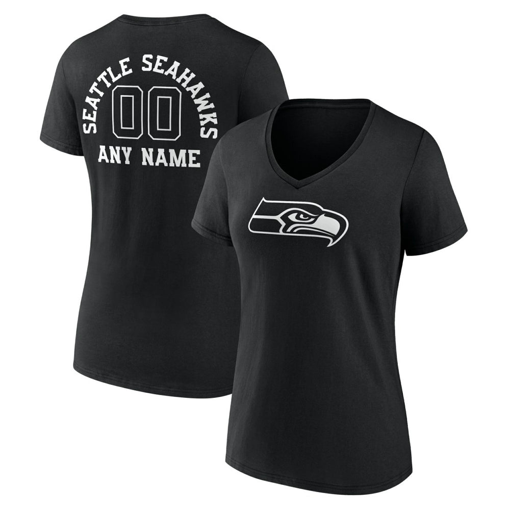 Women's Personalized Name & Number Monochrome V-Neck T-Shirt - Seattle Seahawks