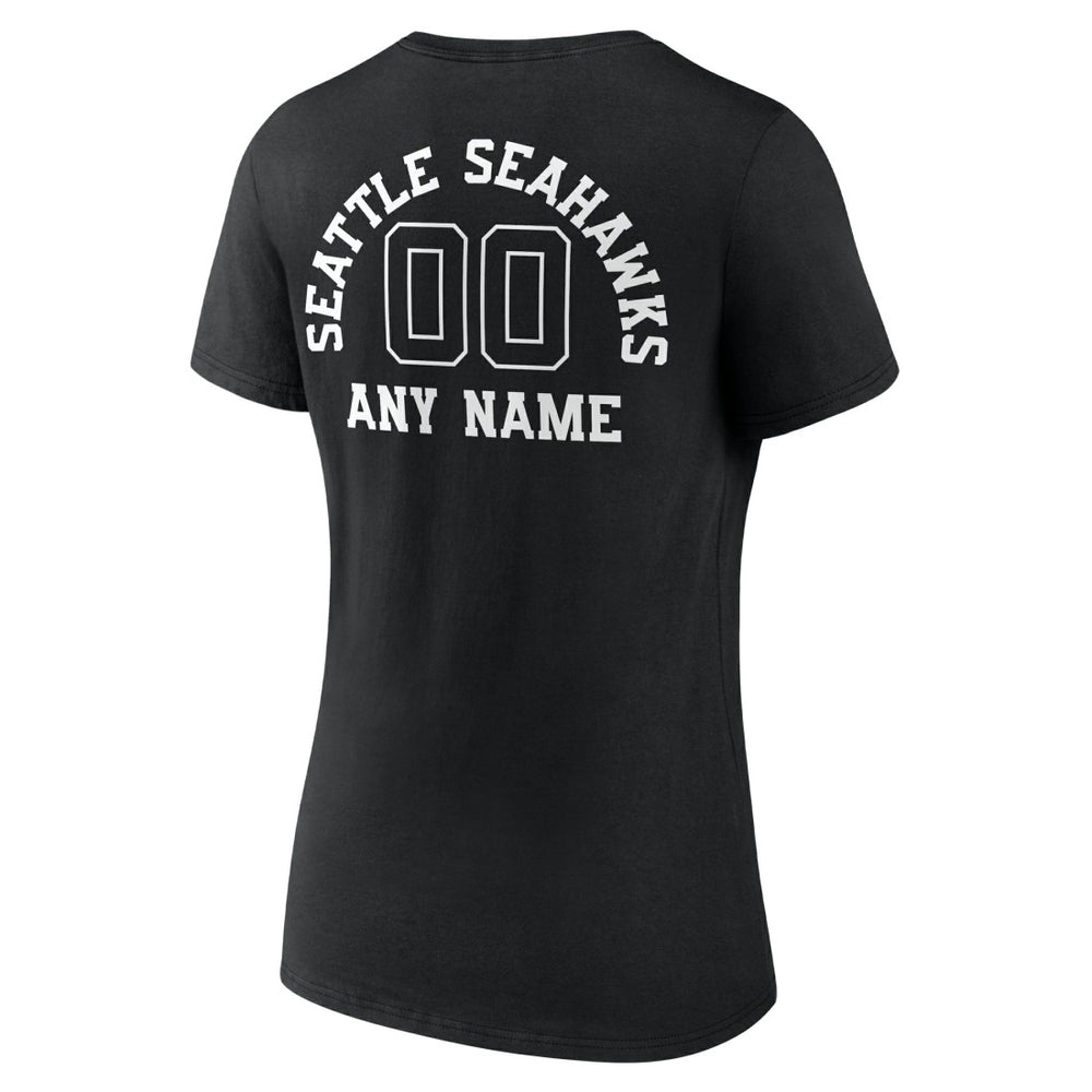 Women's Personalized Name & Number Monochrome V-Neck T-Shirt - Seattle Seahawks